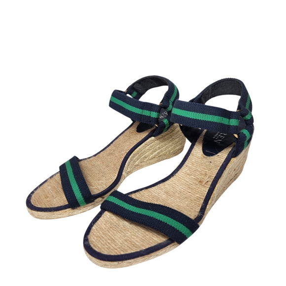 Ralph Lauren Shoes - Lauren Ralph Lauren Ilene Espadrille Wedge Sandal Size 9 Navy Green Stripe 3"
